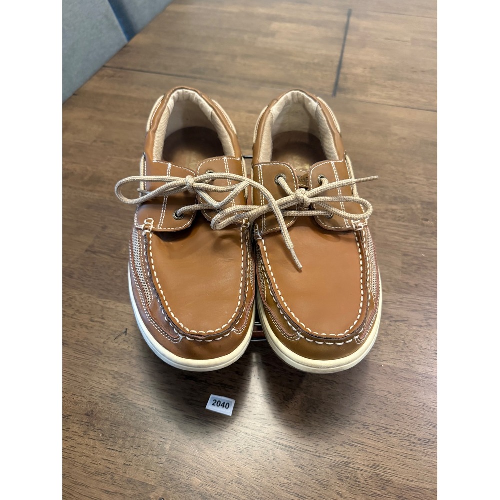 Margaritaville Mens 11.5 Anchor Lace Up Boat Shoes Tan Leather Mesh MG1301A